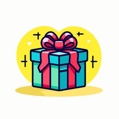 Kırmızı fiyonklu renkli bir hediye kutusu.