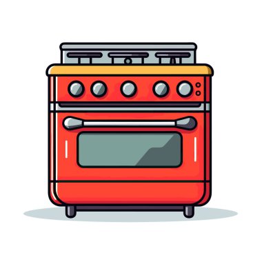 Üstünde iki adet ocak olan kırmızı bir fırın.