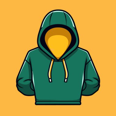 Sarı kapüşonlu yeşil bir sweatshirt.