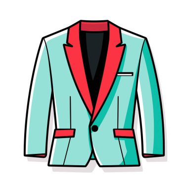 Beyaz arka planda kırmızı yakalı mavi bir ceket.