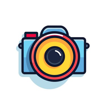 Beyaz arka planda uzun mercekli bir kamera.