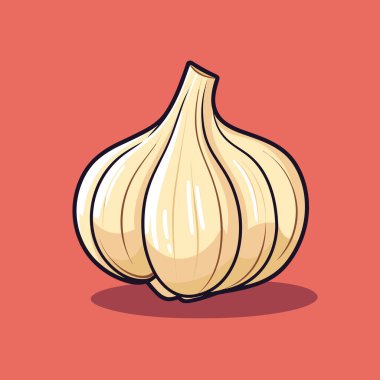 Kırmızı arka planda sarımsak resmi.