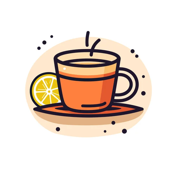 Une Tasse Thé Avec Une Tranche Citron — Image vectorielle