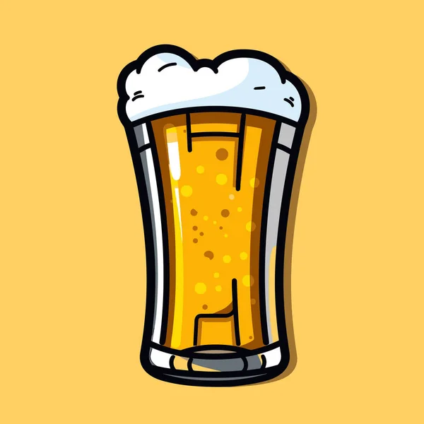 Vaso Cerveza Sobre Fondo Amarillo — Archivo Imágenes Vectoriales