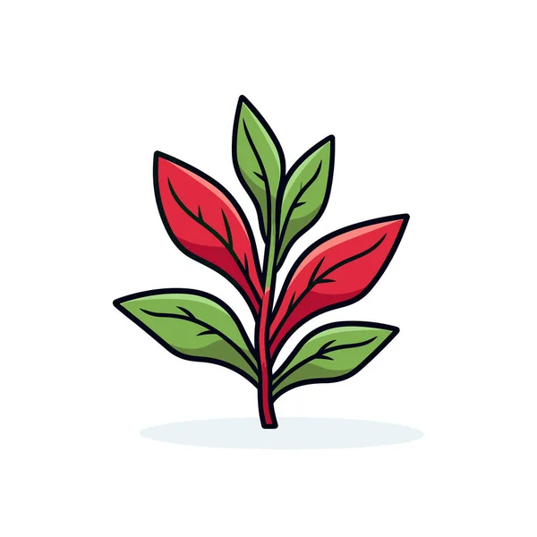 白い背景に緑の葉を持つ赤い植物 — ストックベクタ