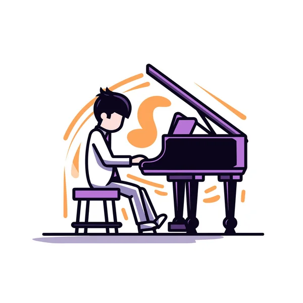 Une Personne Assise Piano Jouant Piano — Image vectorielle