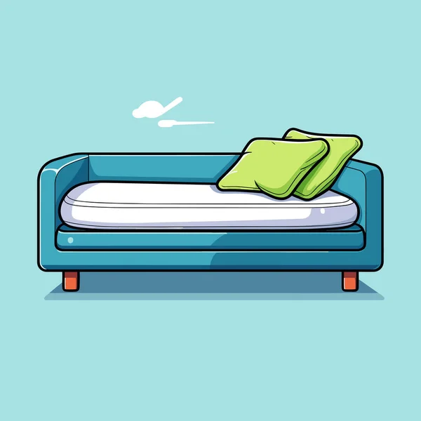Eine Blaue Couch Mit Grünem Kopfkissen Darauf — Stockvektor