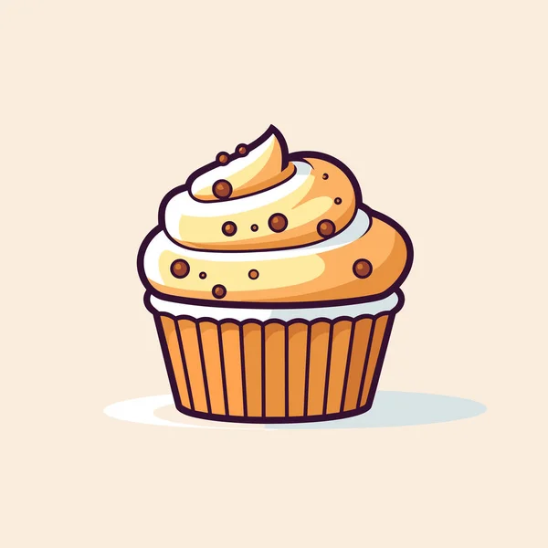 Cupcake Avec Glaçage Blanc Pépites Chocolat — Image vectorielle