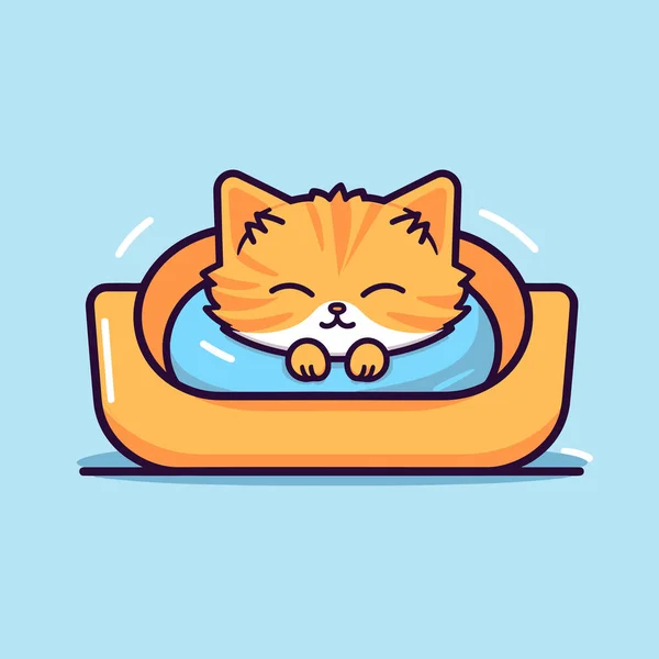 Cute Cat Sleeping On Pillow Cartoon Vector Icon Illustration. Flat