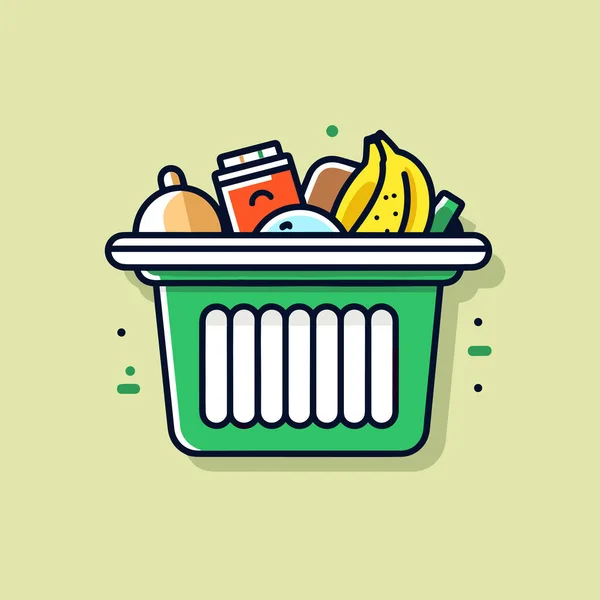 Green Basket Filled Fruits Vegetables — Stock Vector