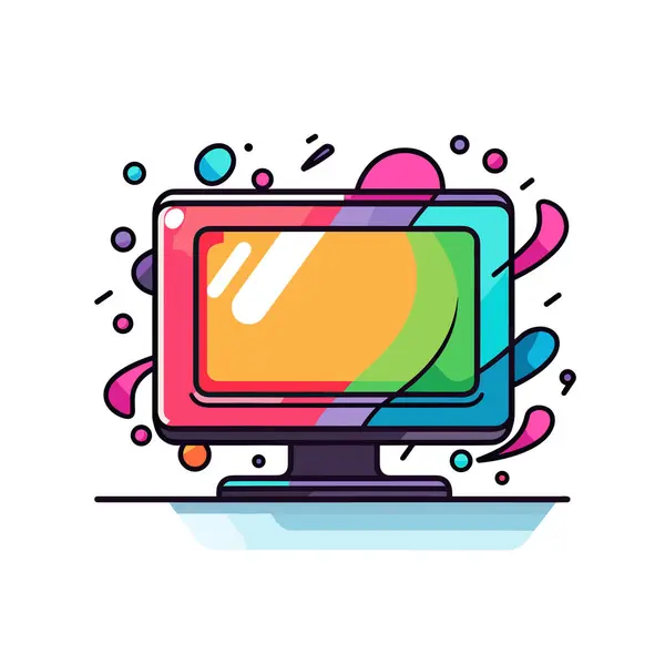 Computer Monitor Colorful Paint Splatters — Stock Vector
