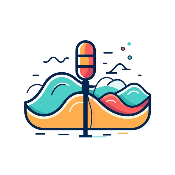 Microphone Top Boat Waves — Stock Vector