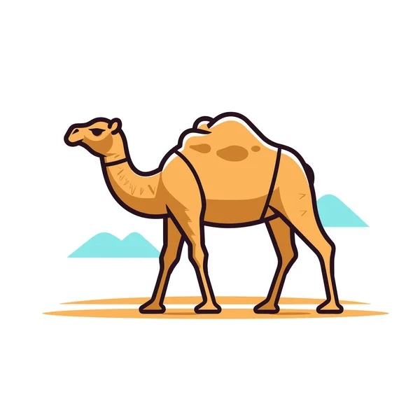 Camelo Deserto Com Montanhas Fundo — Vetor de Stock