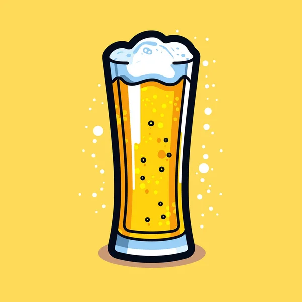 Glass Beer Yellow Background — Stock Vector