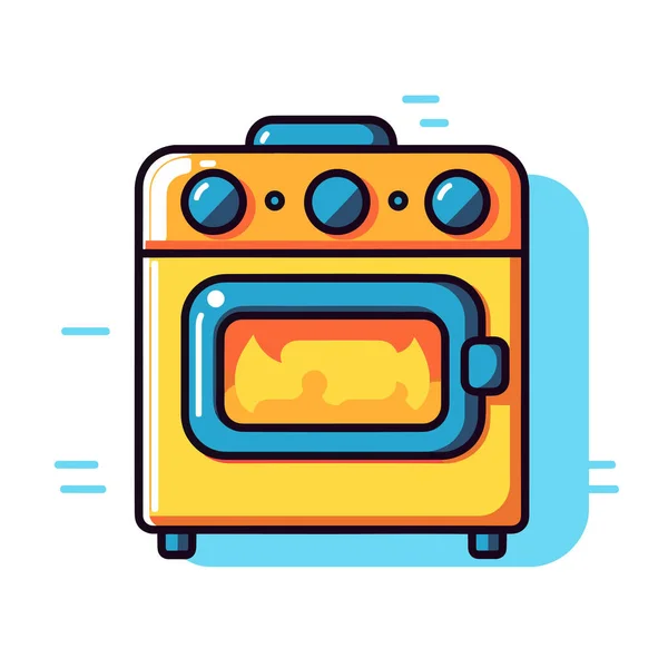 一个黄色的烤箱 上面有蓝色的旋钮 — 图库矢量图片