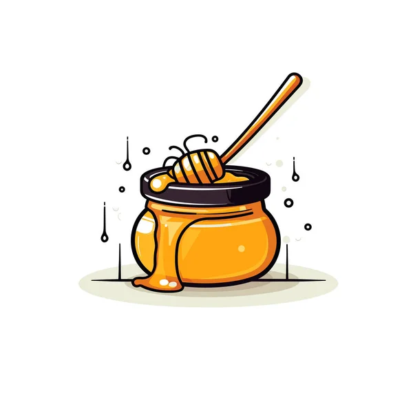 Een Pot Honing Met Een Honingdipper — Stockvector