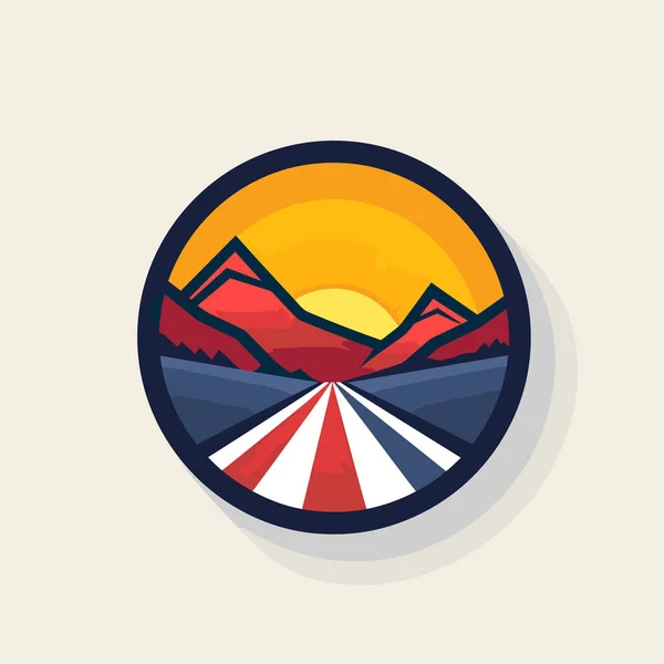 Logotipo Circular Con Montañas Sol Fondo — Archivo Imágenes Vectoriales