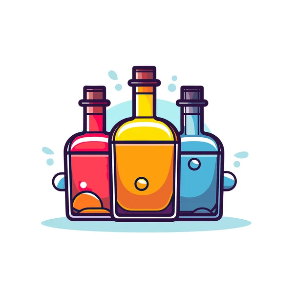 Tres Botellas Alcohol Sentadas Una Lado Otra — Vector de stock
