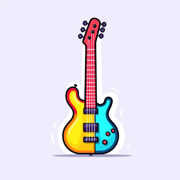 Una Guitarra Colorida Con Cuello Rojo Azul — Vector de stock
