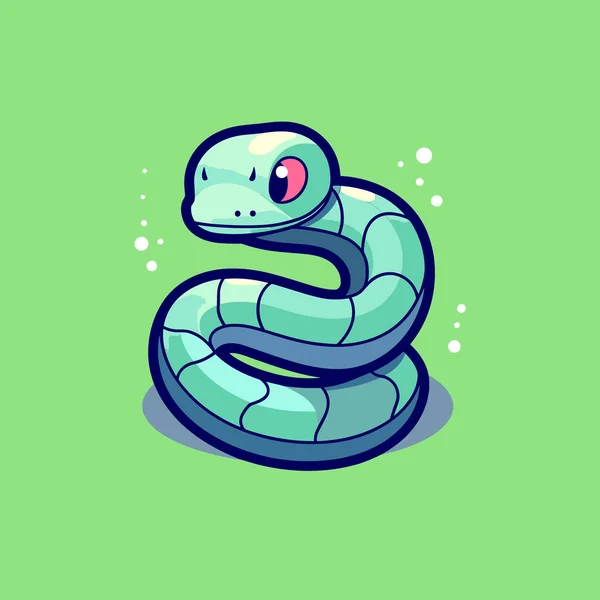 Una Serpiente Azul Con Ojo Rojo Sobre Fondo Verde — Archivo Imágenes Vectoriales