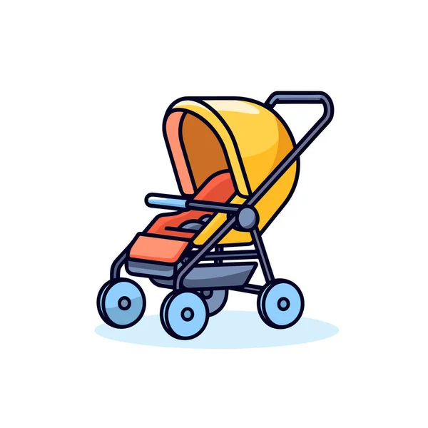 Sarı Turuncu Tekerlekli Bebek Arabası — Stok Vektör