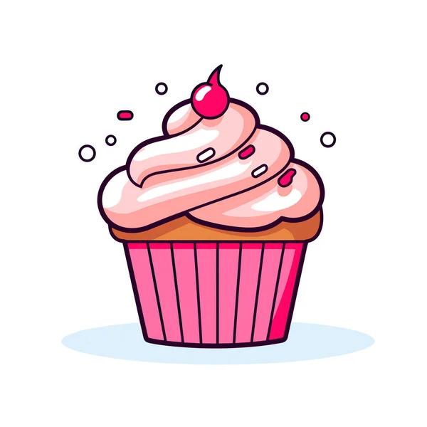 Een Roze Cupcake Met Een Kers Erop — Stockvector