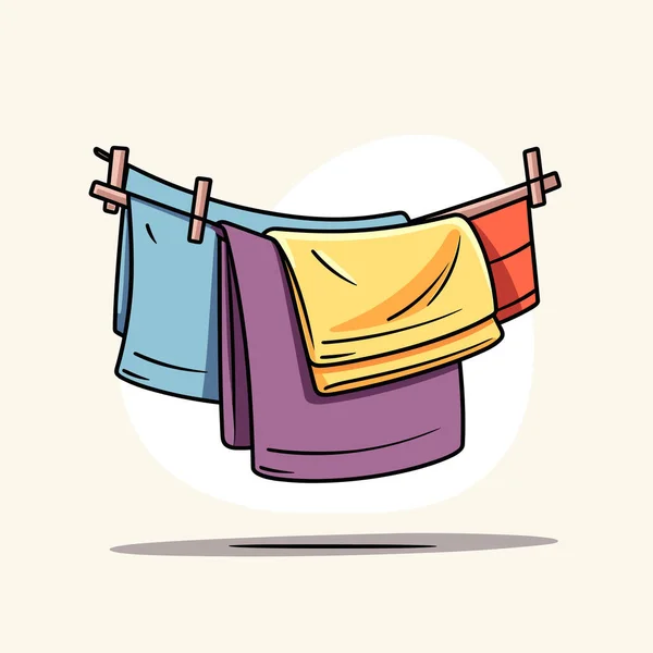 Drei Farbige Handtücher Hängen Einer Wäscheleine — Stockvektor