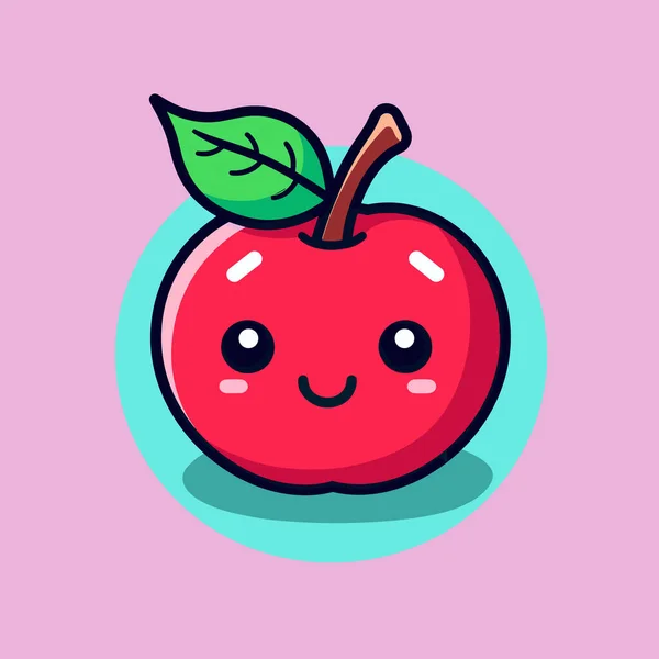 Ett Rött Äpple Med Ett Grönt Löv Ovanpå — Stock vektor