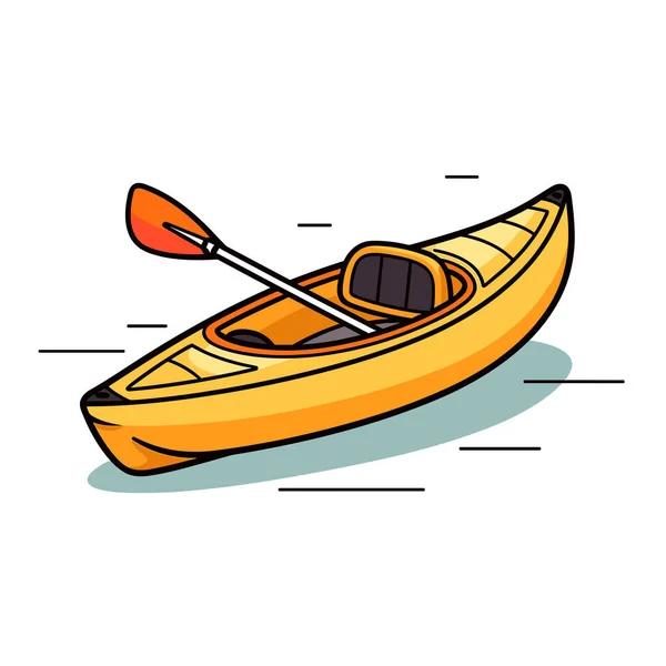 一只黄皮划艇和一只红桨 — 图库矢量图片