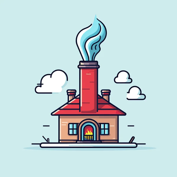 Дом Дымом Выходящим Трубы — стоковый вектор
