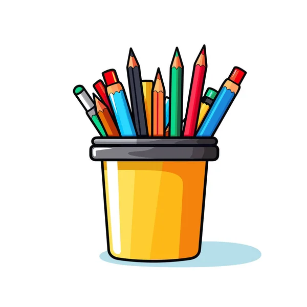 Yellow Cup Filled Pencils Top White Background — Stock Vector