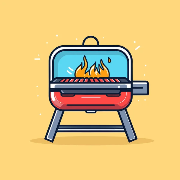 Barbecue Rouge Avec Des Flammes Dessus — Image vectorielle