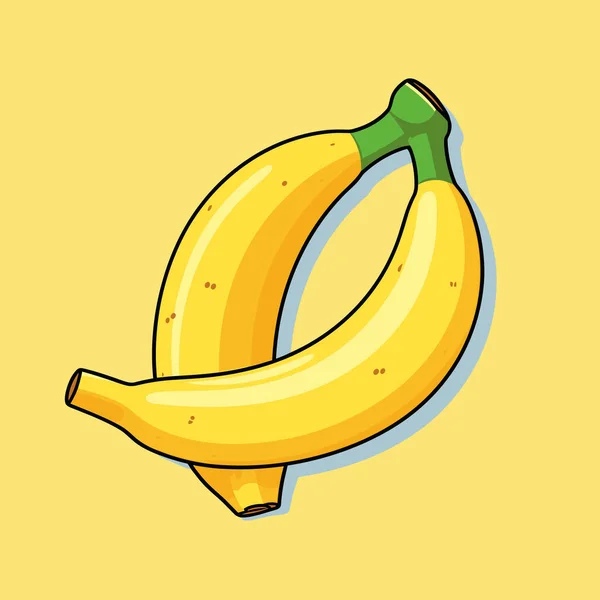 Желтый Банан Зеленым Стеблем Желтом Фоне — стоковый вектор