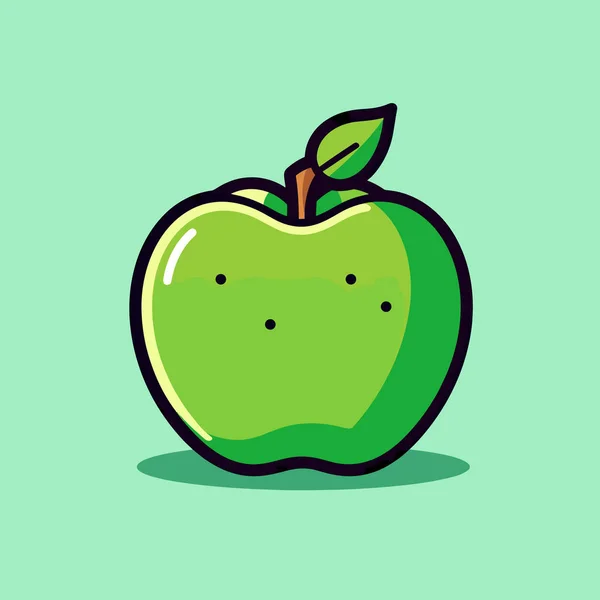 Une Pomme Verte Avec Une Feuille Dessus — Image vectorielle
