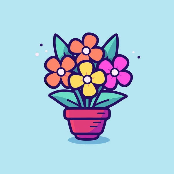 Uma Planta Vaso Com Flores Fundo Azul — Vetor de Stock