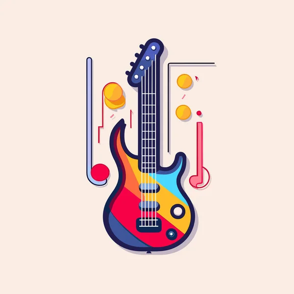 Красочная Гитара Нотами — стоковый вектор