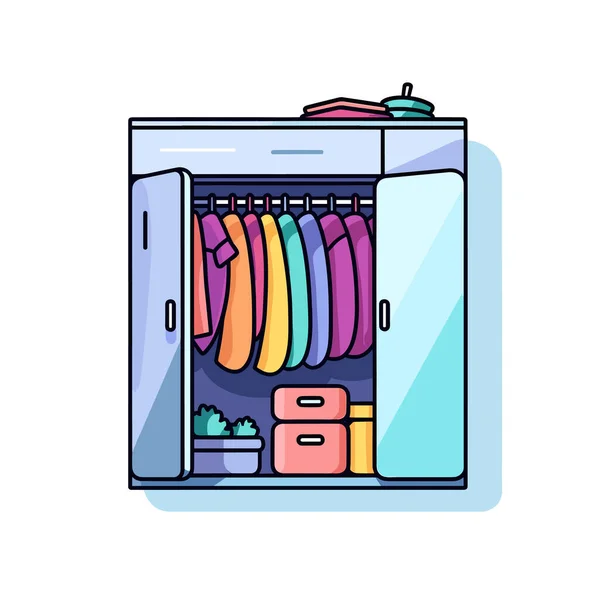Шкаф Полный Разноцветной Одежды — стоковый вектор