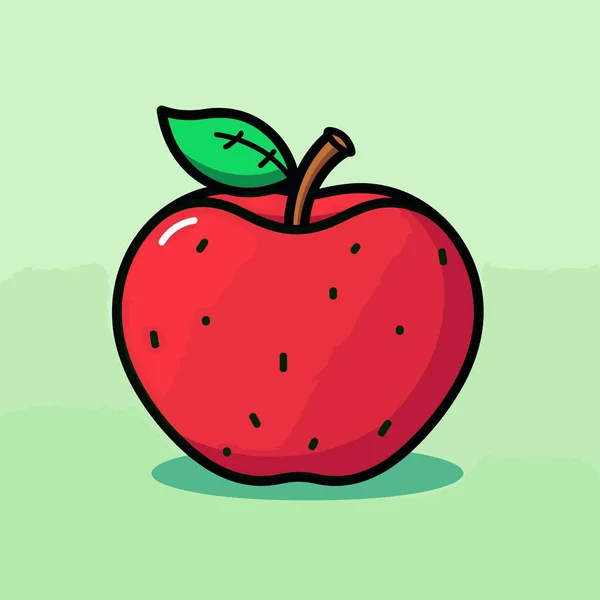 Ett Rött Äpple Med Ett Grönt Löv Ovanpå — Stock vektor