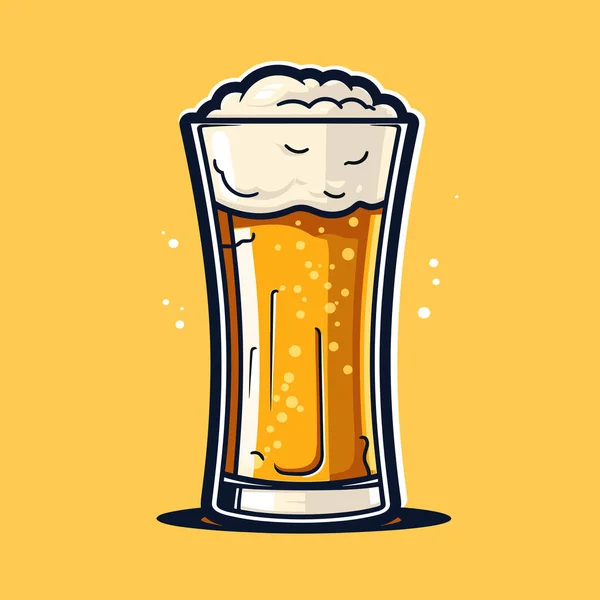 Een Glas Bier Een Gele Achtergrond — Stockvector