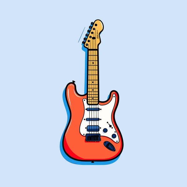 Uma Guitarra Elétrica Vermelha Fundo Azul — Vetor de Stock