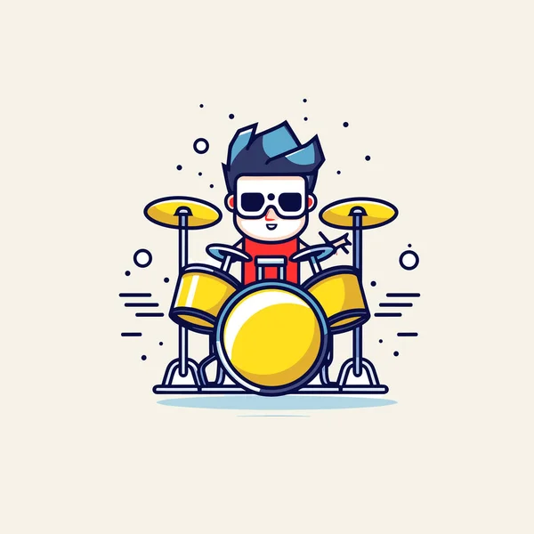 Man Sunglasses Playing Drums — Stock Vector