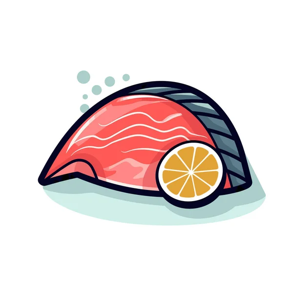 Ein Stück Fisch Mit Einer Orangenscheibe Drauf — Stockvektor