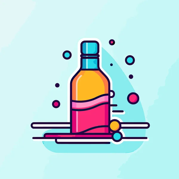 Una Bottiglia Liquido Con Bolle Intorno — Vettoriale Stock