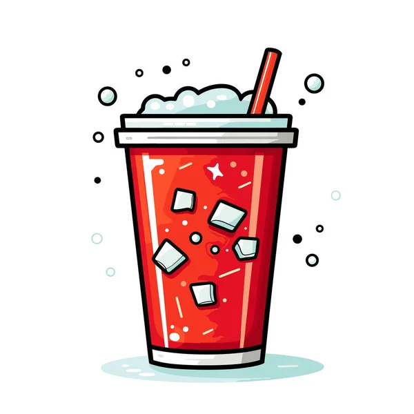 Ein Rotes Getränk Mit Eiswürfeln Und Einem Strohhalm — Stockvektor