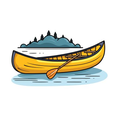 A yellow canoe with a paddle on the water clipart