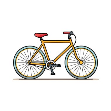 A yellow bicycle with a red seat on a white background clipart