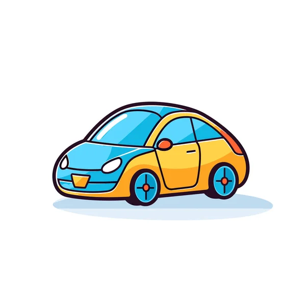 Malé Žluté Auto Modrou Střechou — Stockový vektor