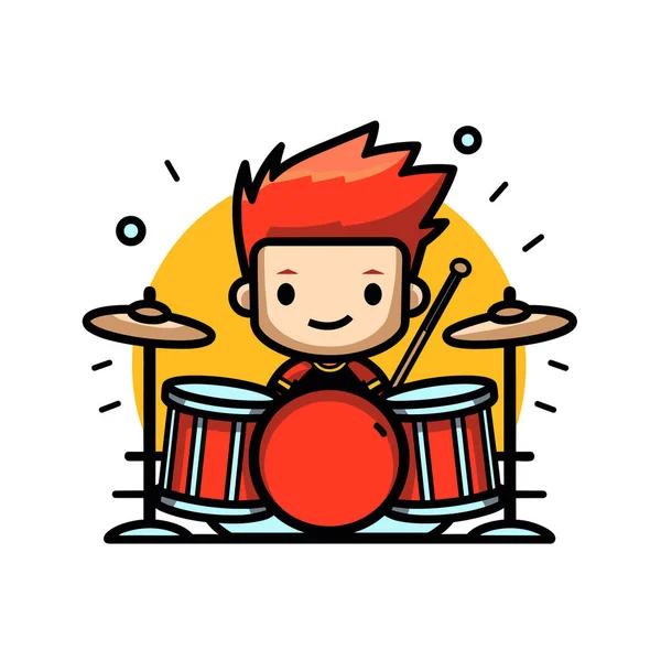 Cartoon Character Playing Drums White Background — Stock Vector