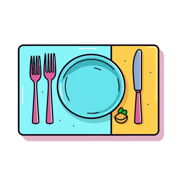 Une Assiette Avec Couteau Une Fourchette Une Cuillère — Image vectorielle