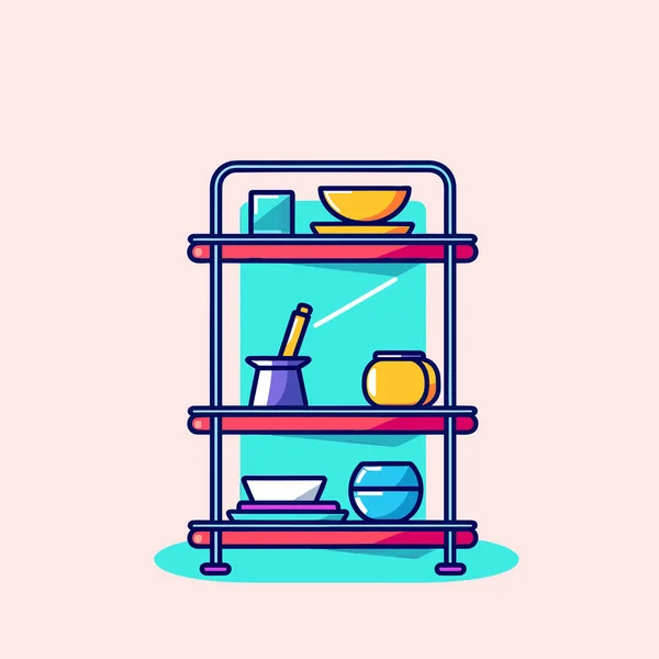 Ілюстрація Полиці Посудом Ній — стоковий вектор